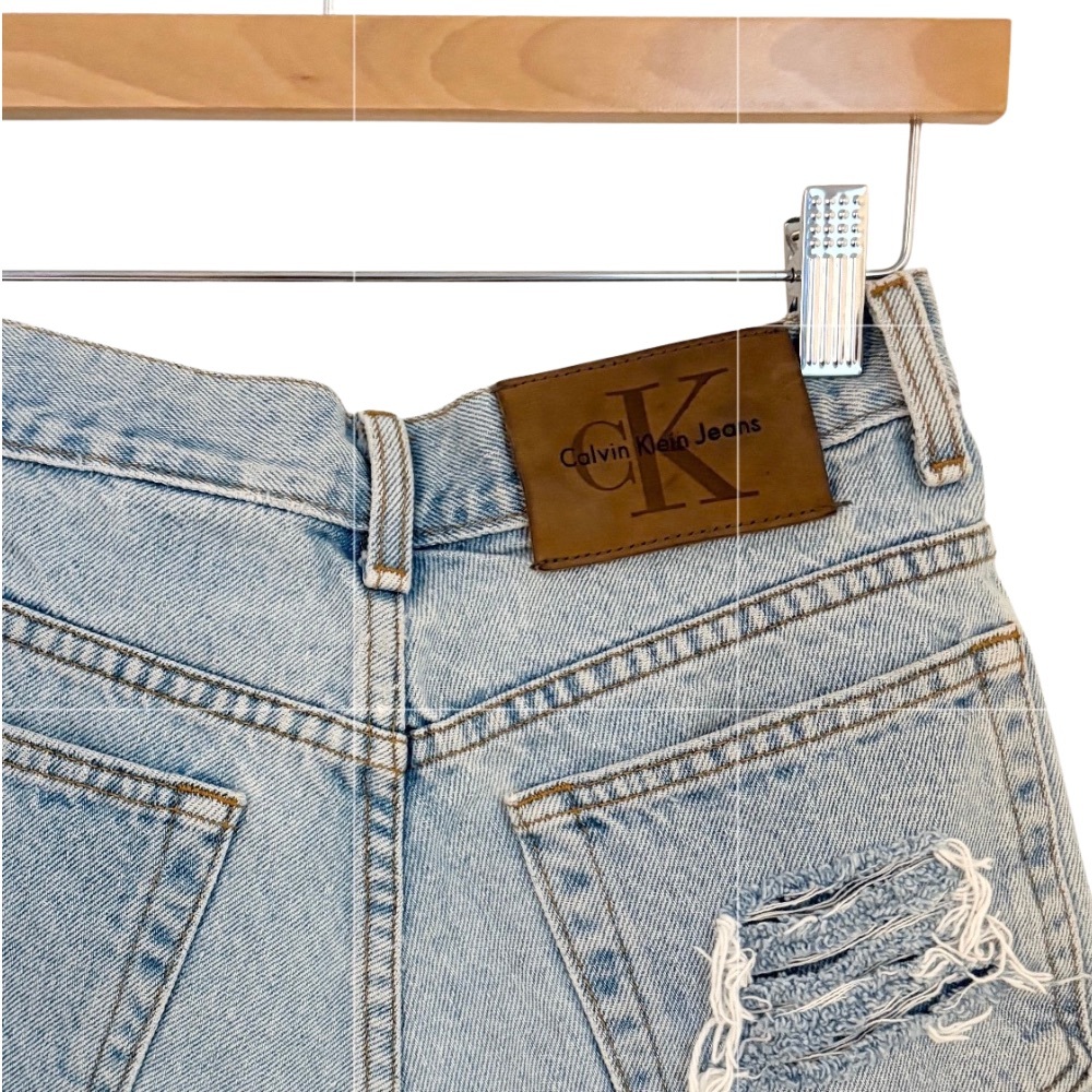 Calvin Klein Light Wash High-Rise Distressed Denim Shorts